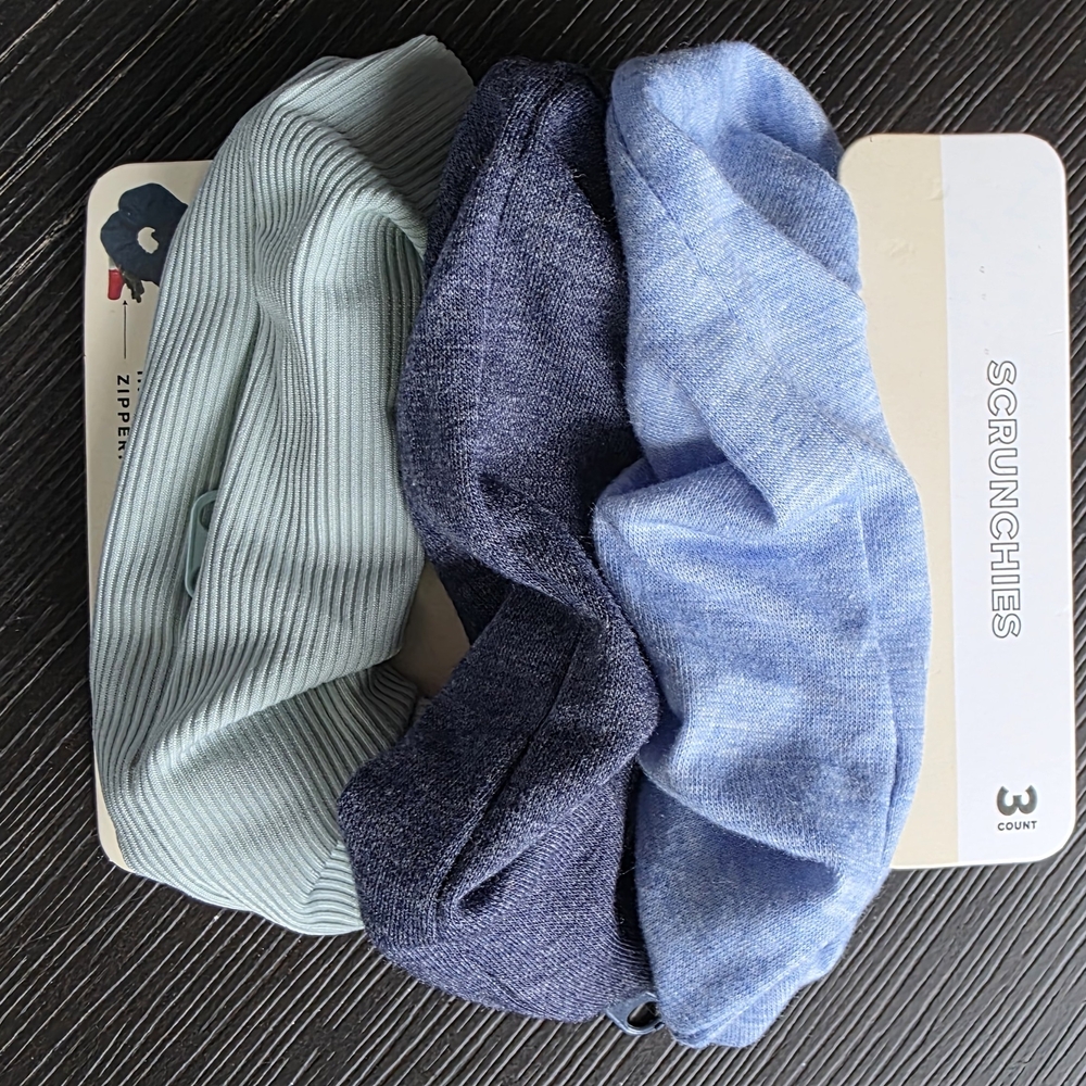 Blue Textured Hair Scrunchies Set